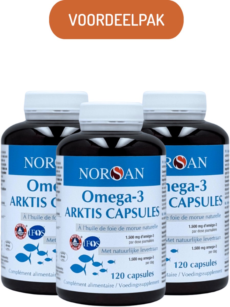 NORSAN | OMEGA-3 ARKTIS CAPSULES MET NATUURLIJK LEVERTRAAN | VOORDEELPAK | 3 POTTEN X 120 CAPSULES