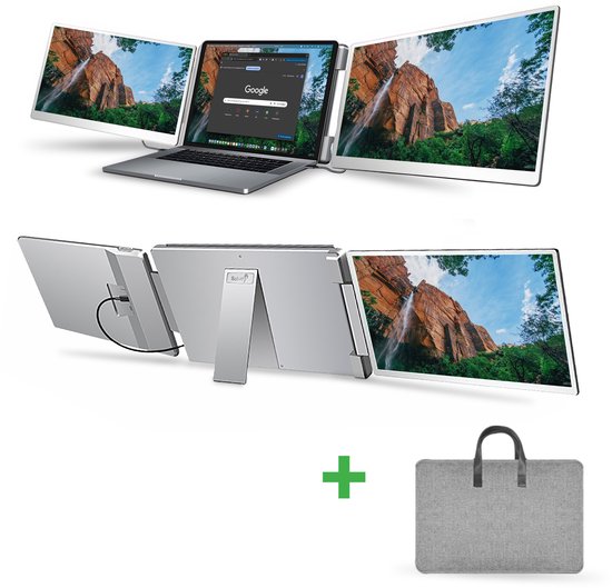 Solvify Spin draagbare monitor 2x 15,6″ Full HD tri screen laptop scherm uitbreider USB-C HDMI