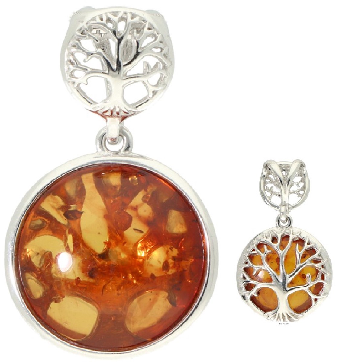 La Rosa Princesa Zilveren Tree of Life Hanger met Barnsteen Amber Gerhodineerd - dubbelzijdig (zonder ketting)