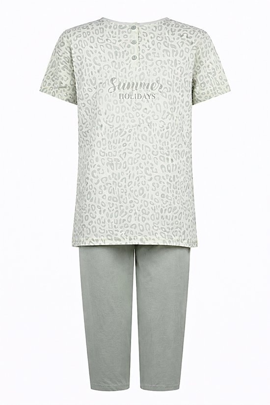 Dames Pyjama - Katoen - Zomer - 3/4 broek - Groen Cheeta - Maat M