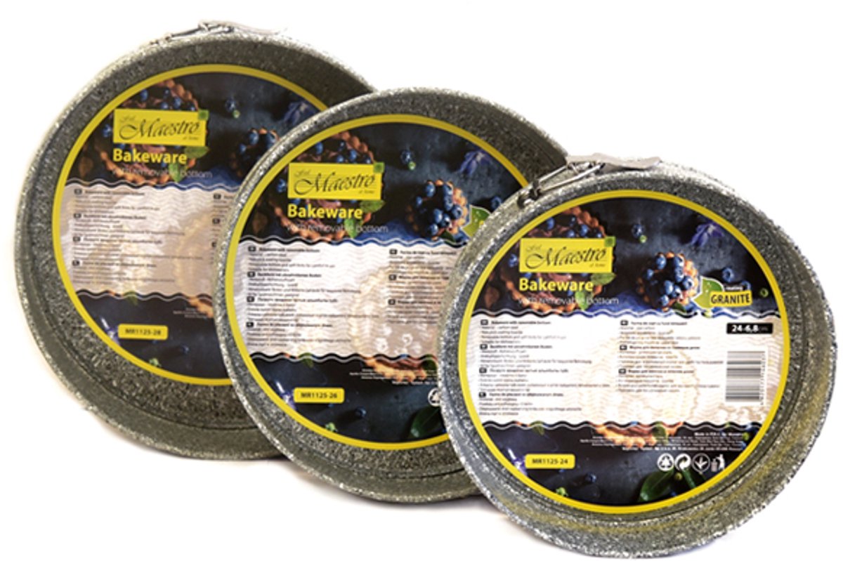 Maestro MR-1125-S Luxe Springvormenset - 3-delig - Ø 18/20/22 cm - Hoogwaardig Koolstofstaal - Granieten Antiaanbaklaag - Ronde Bakvormen - Grijs