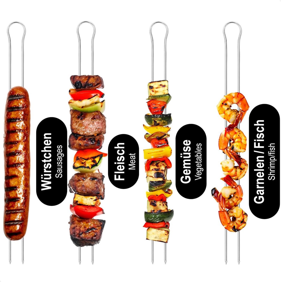 Candala 10x grillspiesjes met handvat - 31 cm dubbele spies van roestv