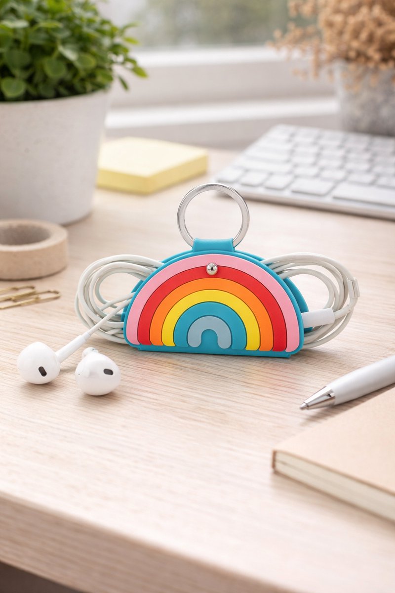 Mustard Rainbow Cable Organizer – Kabelhouder Regenboog – Oordopjes Organizer – Work Happy