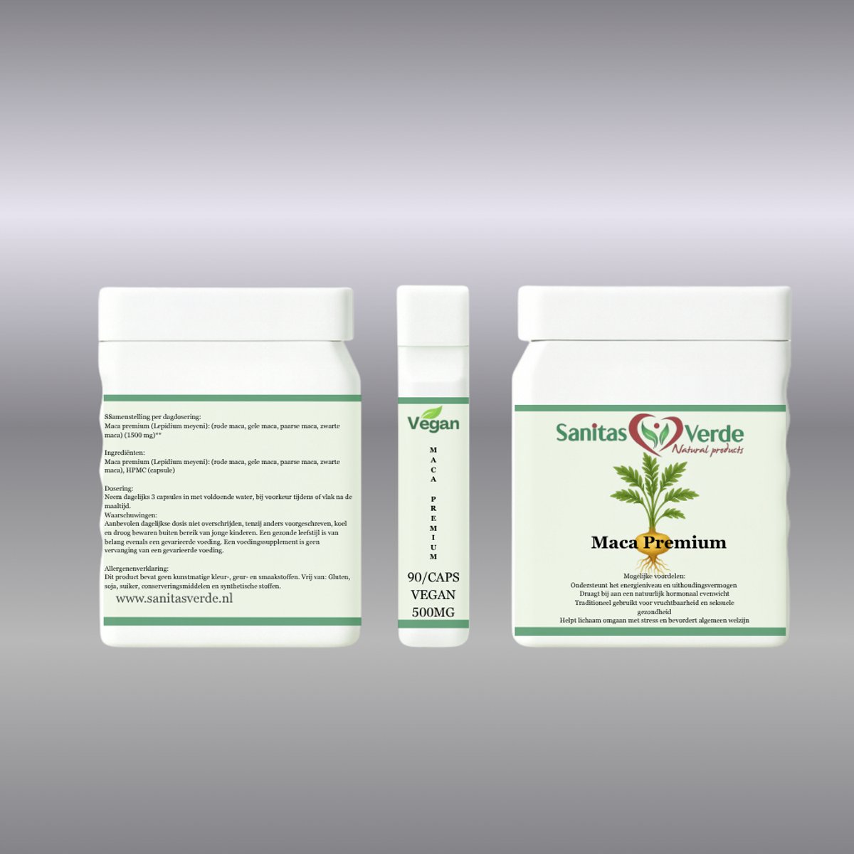 Sanitas Verde Maca Premium 1500 mg Rode Gele Zwarte Maca Energie Libido 90 Capsules