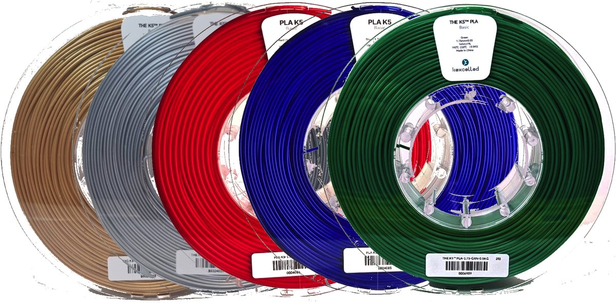 Kexcelled PLA Combideal - 3D Printer Filament - 5 x 500g (Goud, Zilver, Rood, Blauw & Groen) - 1.75mm VOORJAARSACTIE!