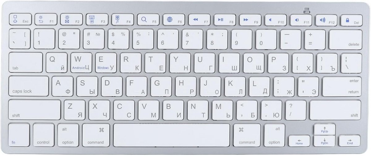 Draadloos Meertalig Bluetooth Toetsenbord Russisch Arabisch Engels QWERTY Zwart Wit