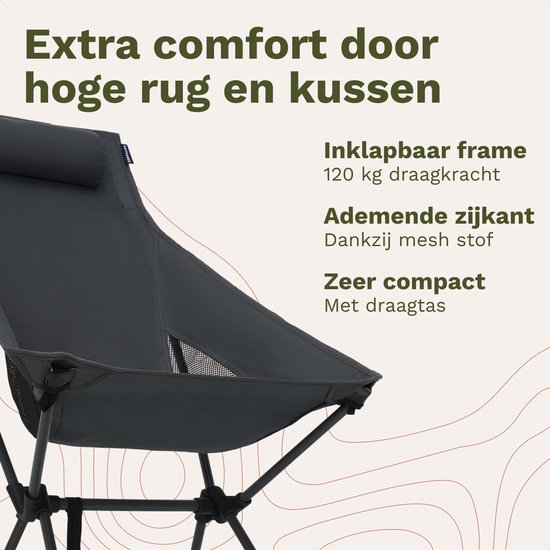 TRVLMORE Campingstoel - Opvouwbaar - 120KG Draagvermogen - Incl. Draagtas - Klapstoel - Visstoel - Kampeerstoel - Vouwstoel - Grijs van Merkloos — afbeelding 3