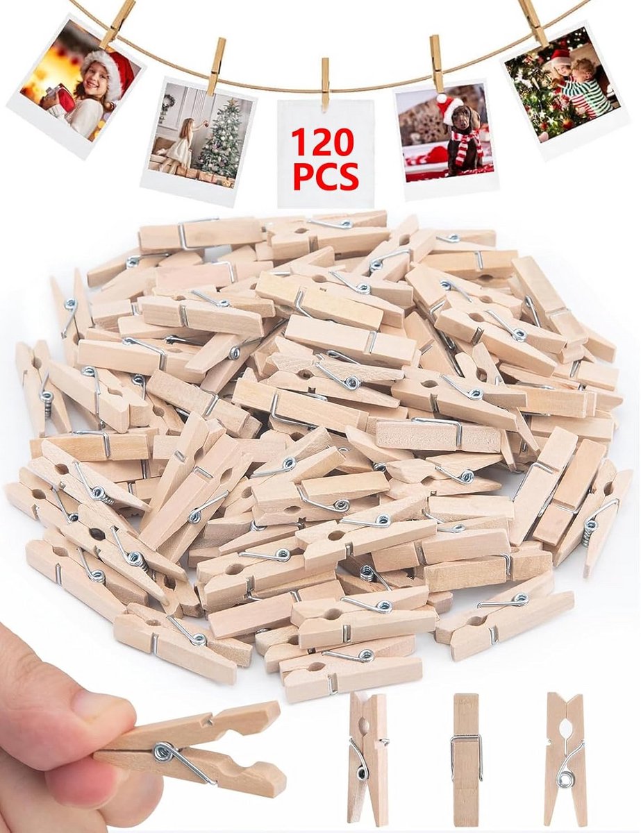 120 Stuks Mini Houten Knijpers voor Ambachten en Decoratie 3,5 cm