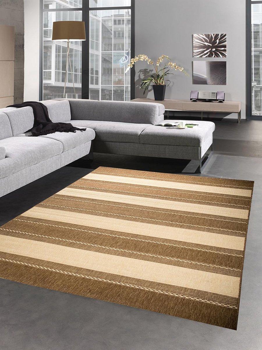 Sisal-look Keukenloper met Strepen in Beige en Bruin, Geschikt voor Vloerverwarming