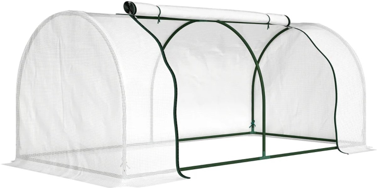 Tunnelkas met Deur - Winterbestendige Kas - Kweektunnel - Kweekkas - Kastunnel - Groentekas - Plantenhuis - Plantenteelt - Plant- en Oppotruimte - 200 x 100 x 80 cm - Stalen Frame - PE-gaasfolie - Wit
