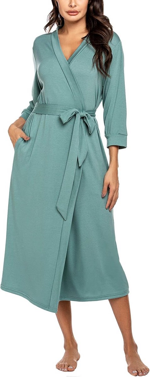 Dames Omslagdoek Kimono Lichtgewicht Badjas met 3/4 Mouwen en Diepe V-Hals
