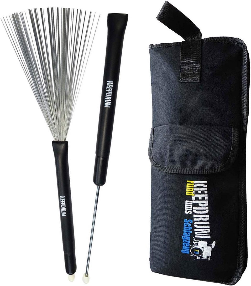 Set van 2 Jazz Drumstokken met Borstels en Handige Opbergtas