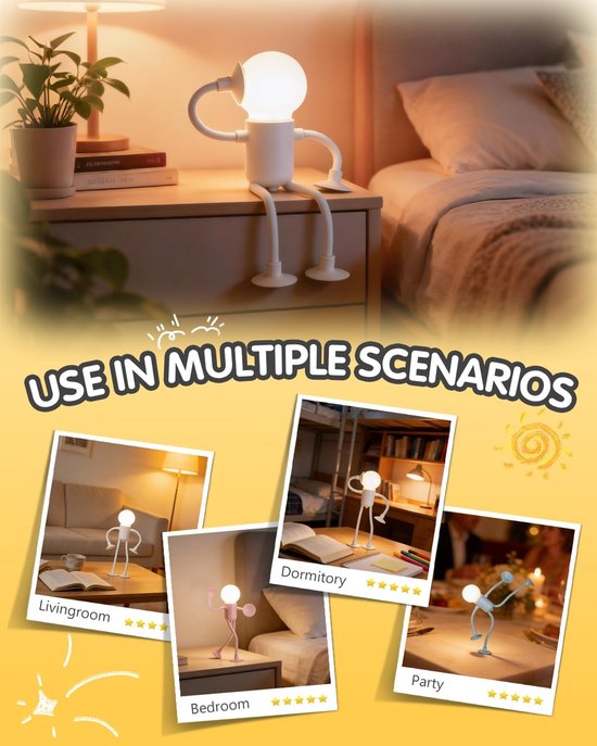 Nachtlampje - Funny Nachtlampje - LED Nachtlamp Warm Licht - Decoratief Nachtlampje - Siliconen Buigbaar Lampje - Sportman Design - Zuignap Lamp - Mini Tafellamp - Sfeerverlichting Binnen - 4 Stuks van Merkloos — afbeelding 4