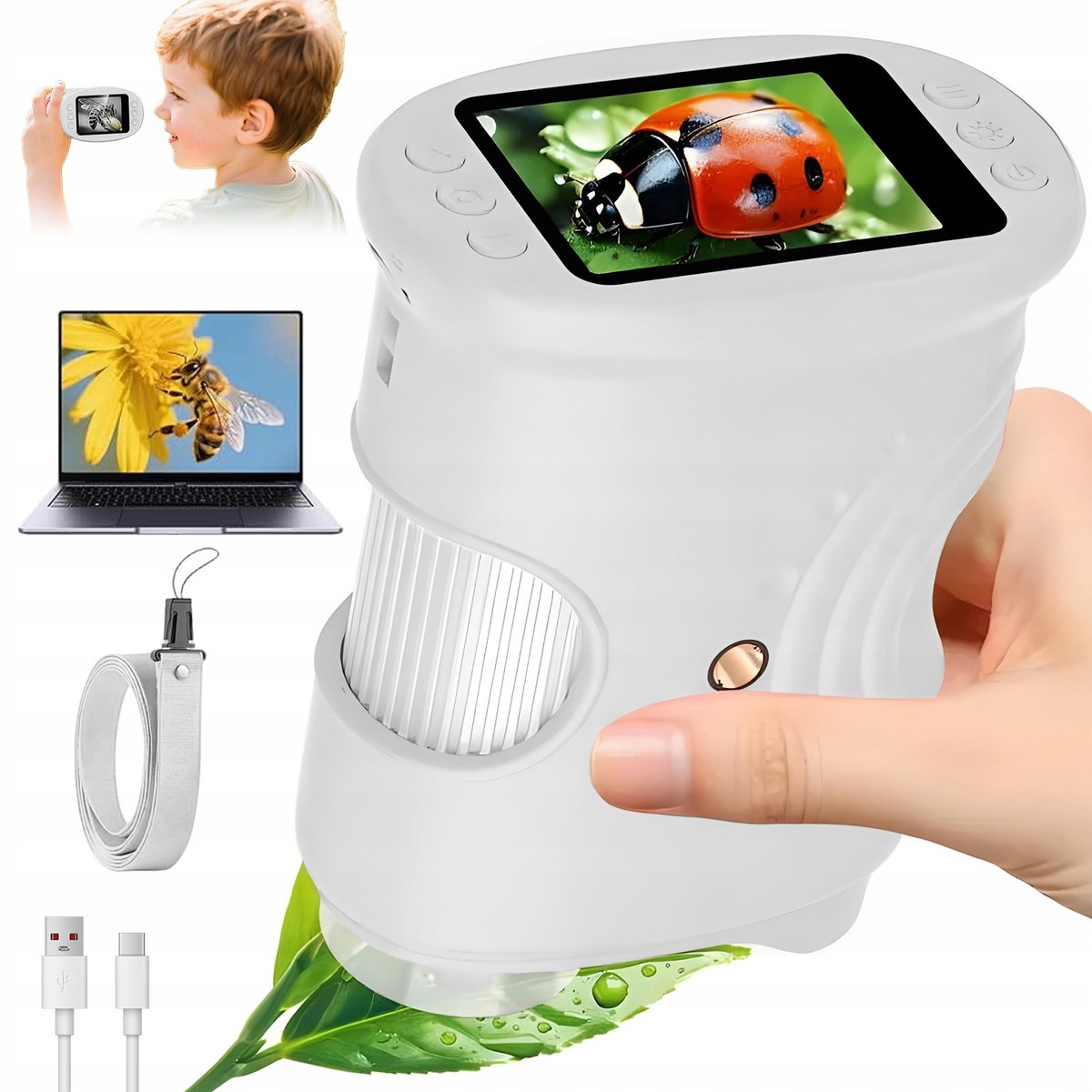 Kindermicroscopen - 1000x Digitale Kinder Microscoop - 200 MP Camera & 8 LED-lichten - 600mAh Oplaadbaar - 32GB Opslag - Educatief Speelgoed & Wetenschappelijk Cadeau