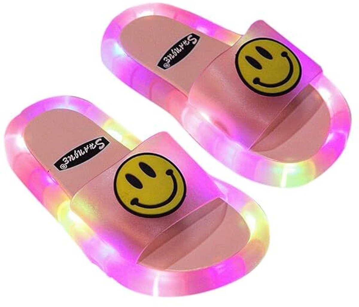 Jojoy - LED Pantoffels Kinderen - Lichtgevende Slippers - Roze - Antislip Zool - PVC Waterdicht - Maat 36/37 - HAPPYS