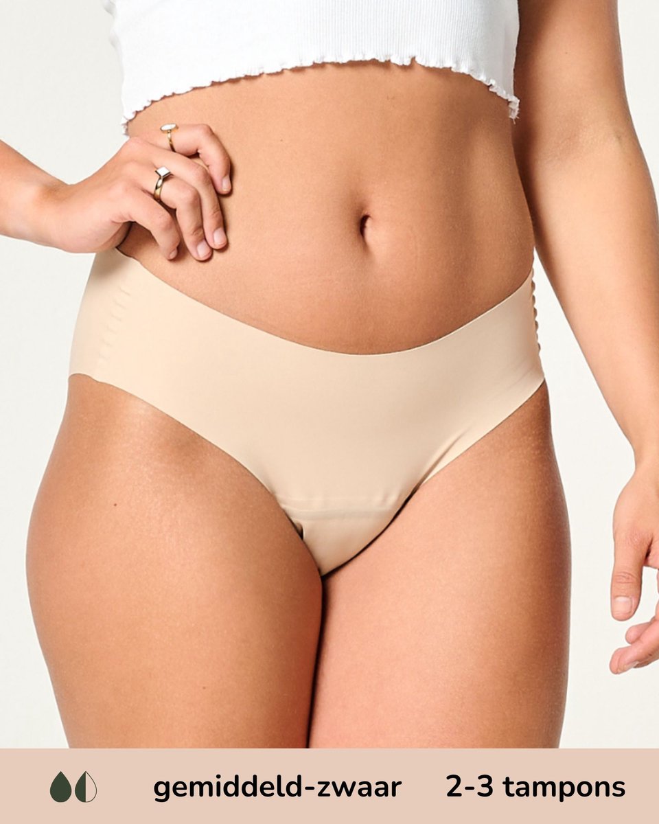 Moodies menstruatie ondergoed - hiphugger lasercut - gemiddeld-zwaar kruisje - maat L - Beige