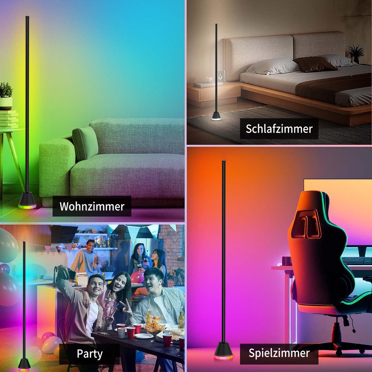 RAYOFI LED-vloerlamp -145 cm-LED vloerlamp dimbaar RGBIC - Vloerverlichting - Wit licht/meerkleurige sfeerverlichting - Ondersteunt bediening via app en afstandsbediening - Creëert de perfecte sfeer voor slaapkamers, woonkamers en speelkamers thumbnail 6