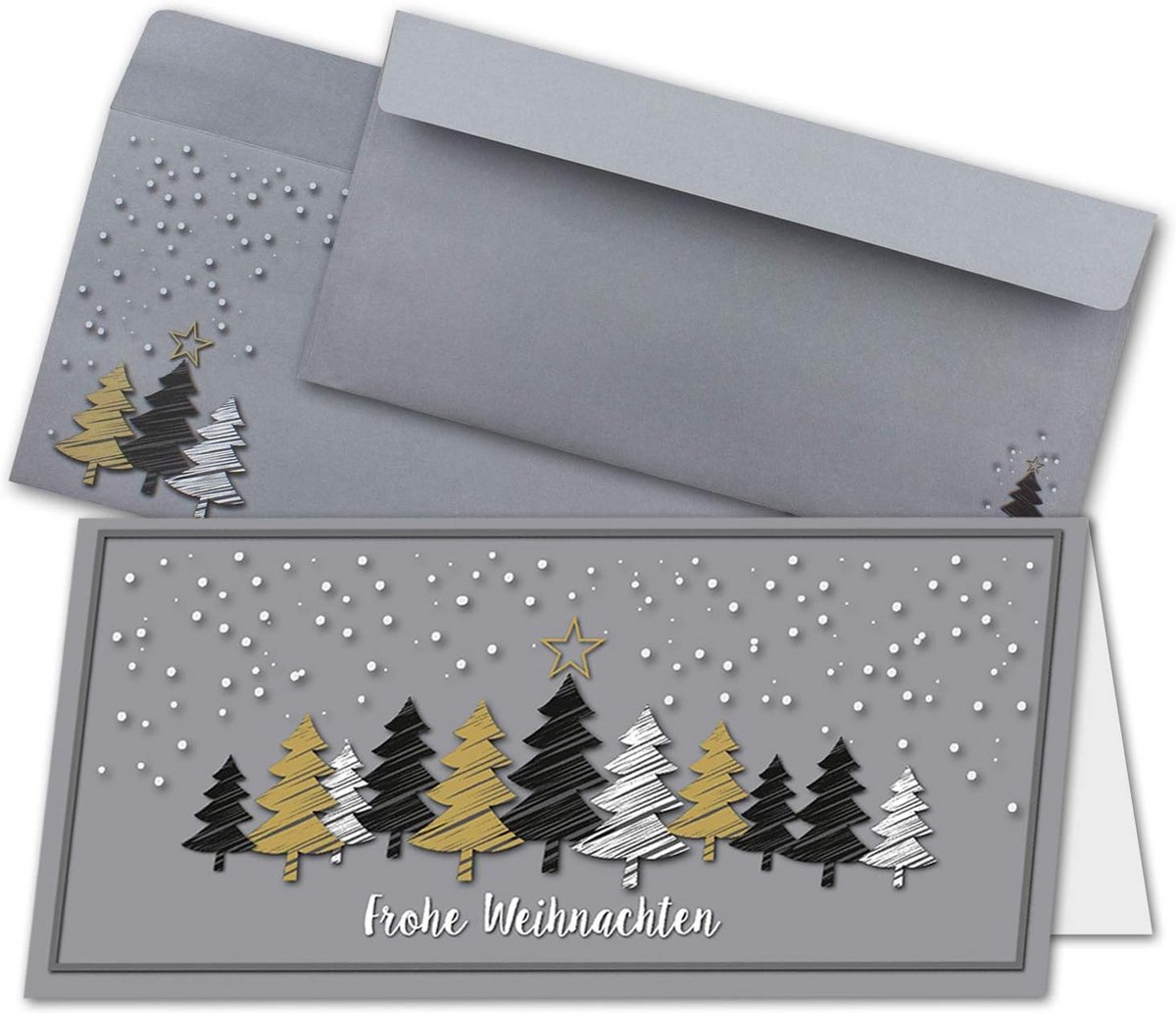 30-delige Kerstkaarten Set DIN lang met Enveloppen - Moderne Dennenbomen Print - Vouwkaarten voor Bedrijf en Particulier