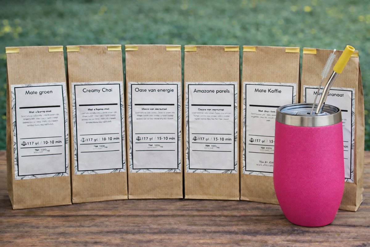 Maté Compleet starterspakket, compleet met populaire Yerba Kalebas, Bombilla en zes smaken heerlijke Maté