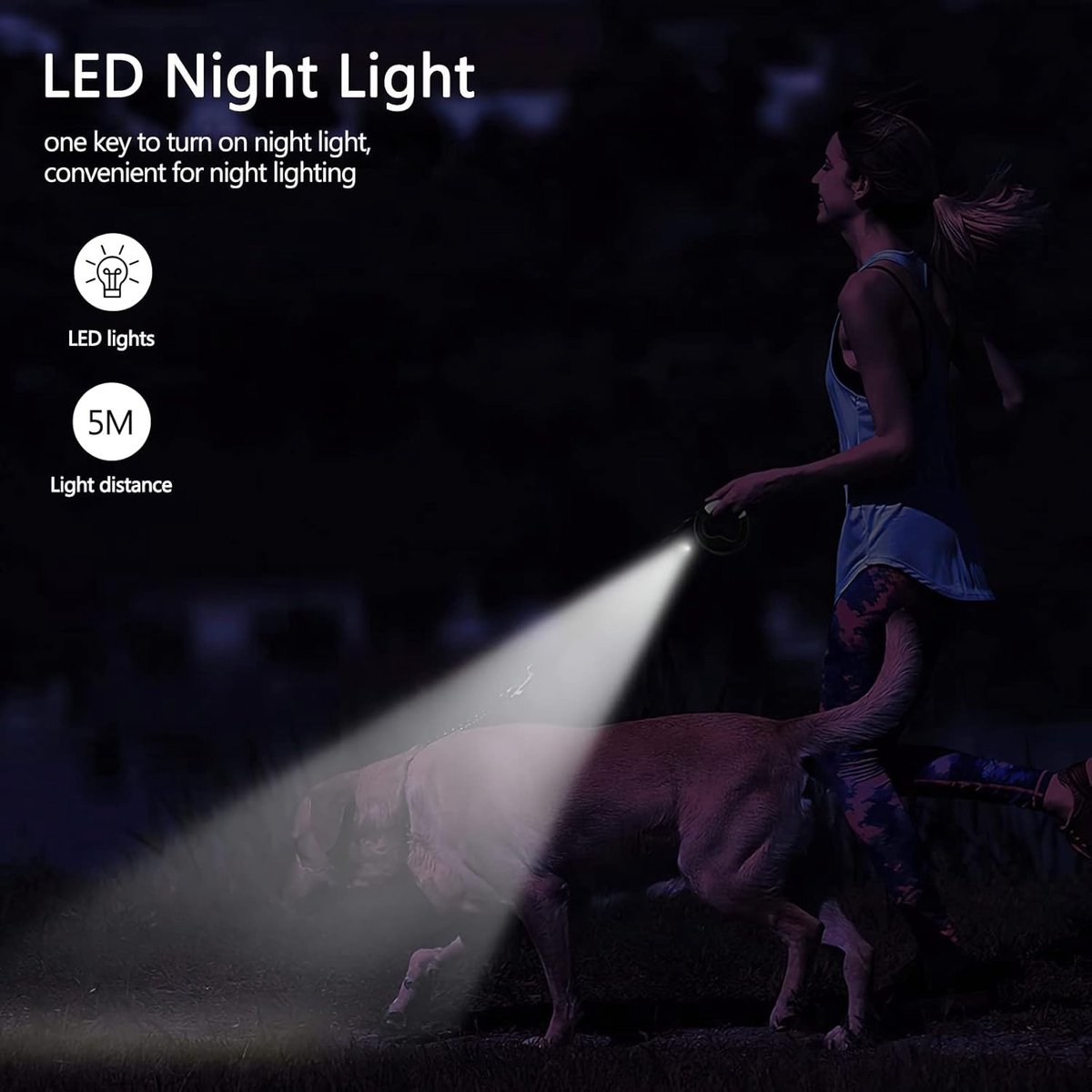 Sander Intrekbare hondenlijn, 3m uitschuifbare hondenriem met led-zaklamp, rem met één knop en slot, uitschuifbare hondenriem voor honden tot 20 kg (groen) thumbnail 3