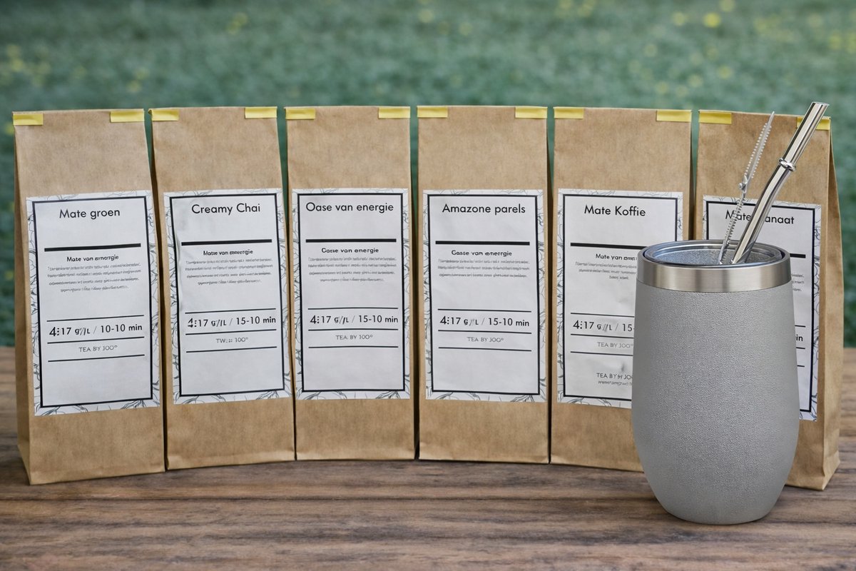 Maté Compleet starterspakket, compleet met populaire Yerba Kalebas, Bombilla en zes smaken heerlijke Maté