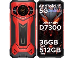 DOOGEE S200 PLUS 5G - Robuuste Smartphone - Robuuste Telefoon - 36 GB RAM + 512 GB ROM /2TB TF - Android 15 - 11100 mAh/33W - Dimensity 7300 - 6,72 inch + 120 Hz - Face ID - NFC - Bluetooth 5.4 -1.32" ronde AMOLED display - Rood