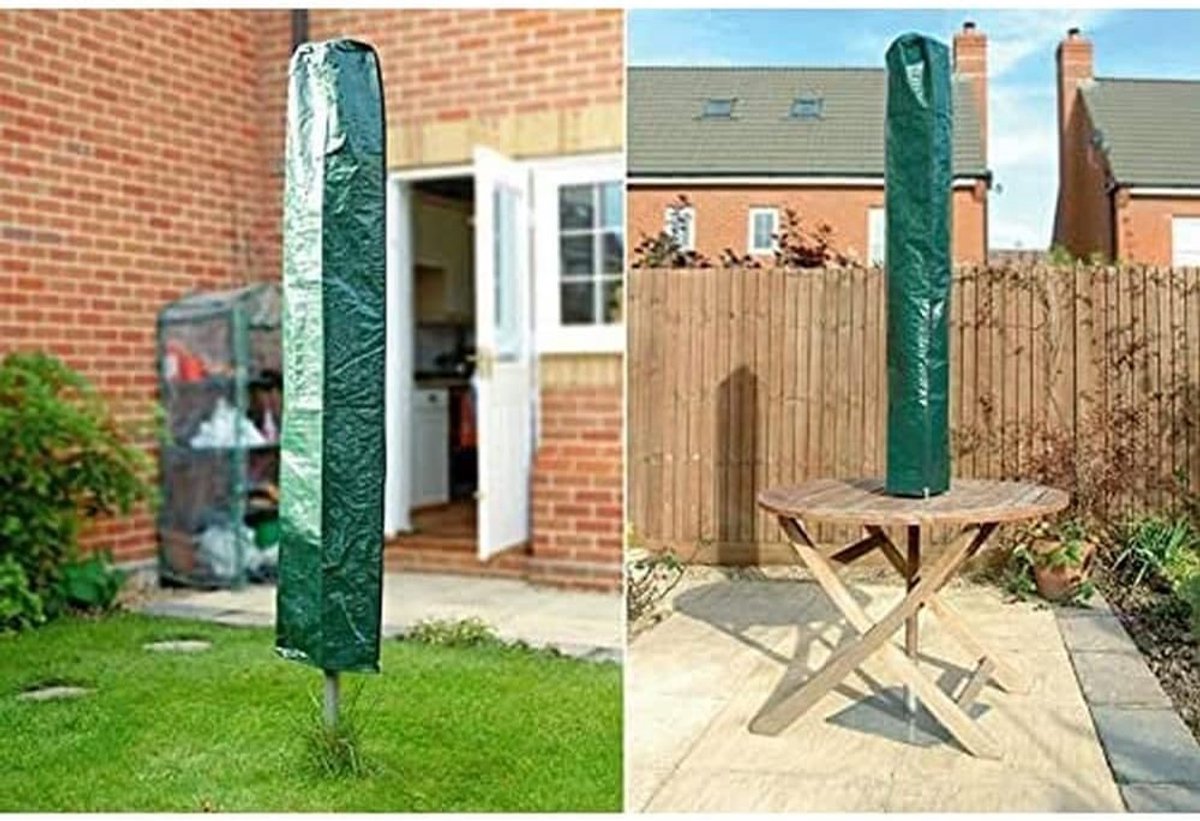 Famanu Groene waterdichte parasolhoes voor tuin - roterend met bevestigingsriemen - 160 cm diameter - beschermt tegen regen en zon