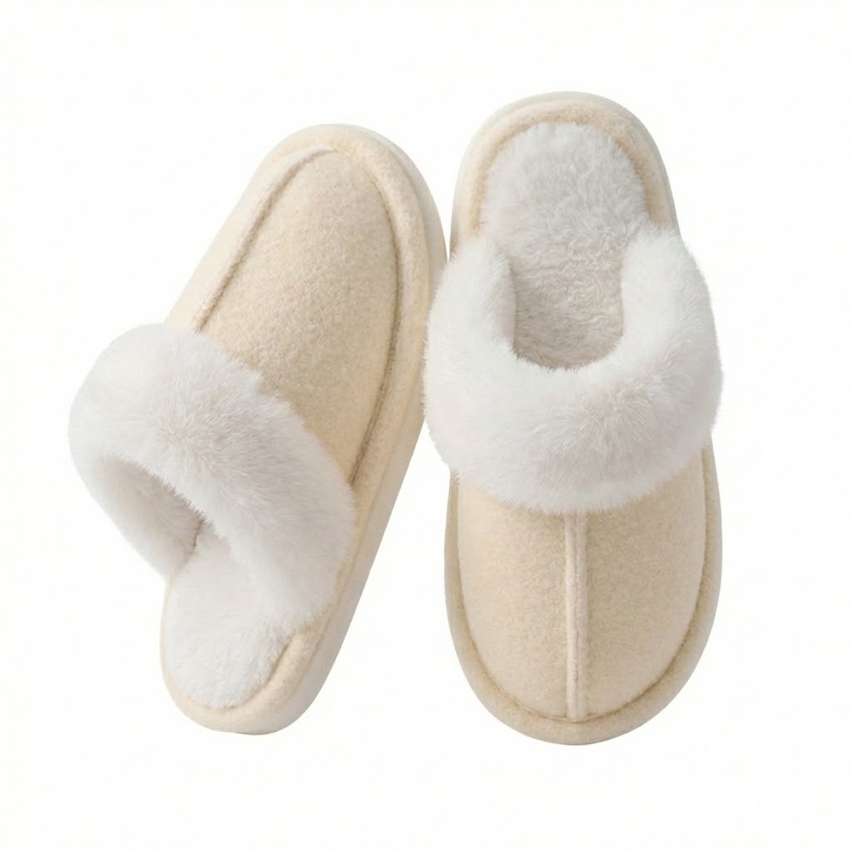 Somstyle Pantoffels voor Dames - Maat 40-41 - Antislip Zool - Sloffen met Pluche Voering - Beige