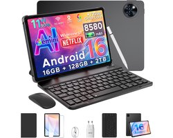 DOOGEE U11 VIP - Tablet - 16 GB RAM + 128 GB ROM - Tablette met toetsenbord- Android 15 - 11 inth 90Hz - 8580 mAh - Ultradunne 7,9 mm - inclusief muis - Stylus - Beschermhoes - Schermbeschermer - Zwart