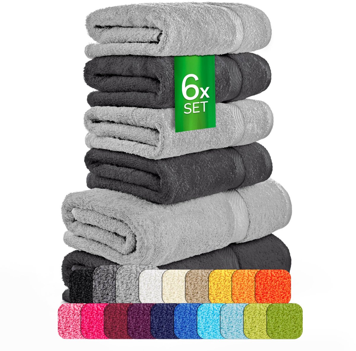 etérea Carli handdoekenset 6-delig – grafiet / steengrijs – 100% katoen – 500 g/m² – OEKO-TEX Made in Green