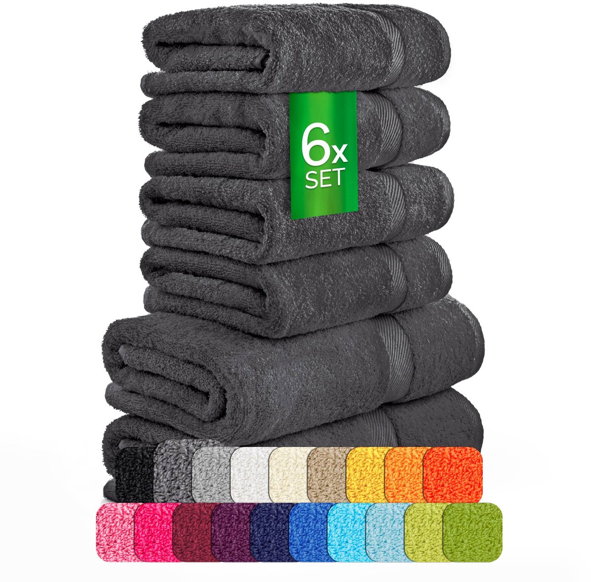 etérea Carli handdoekenset 6-delig – grafiet – 100% katoen – 500 g/m² – OEKO-TEX Made in Green