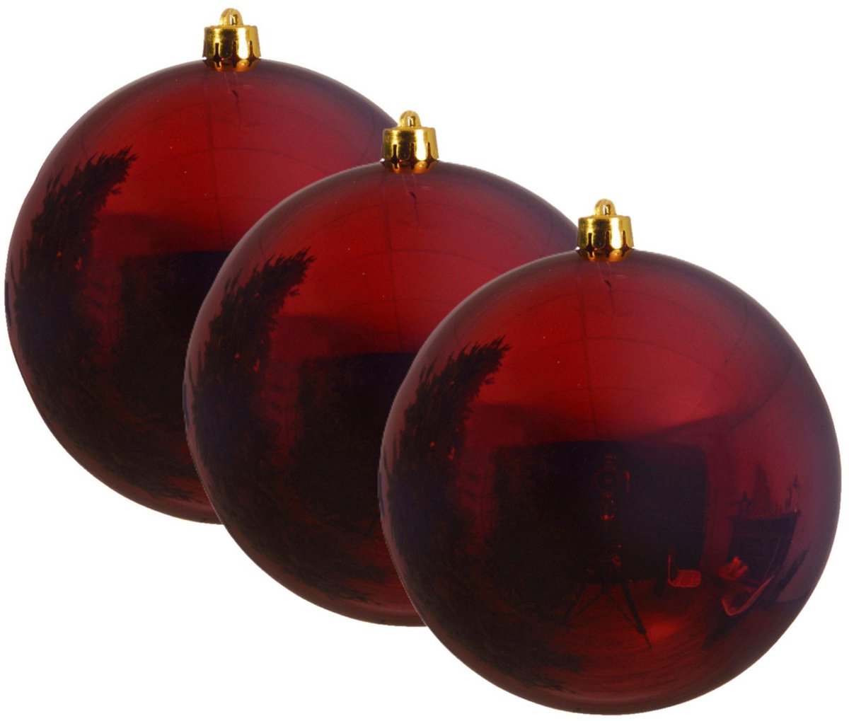 Decoris Kerstbal - 3x - donkerrood - groot - 25 cm - kunststof - glans - kerstversiering