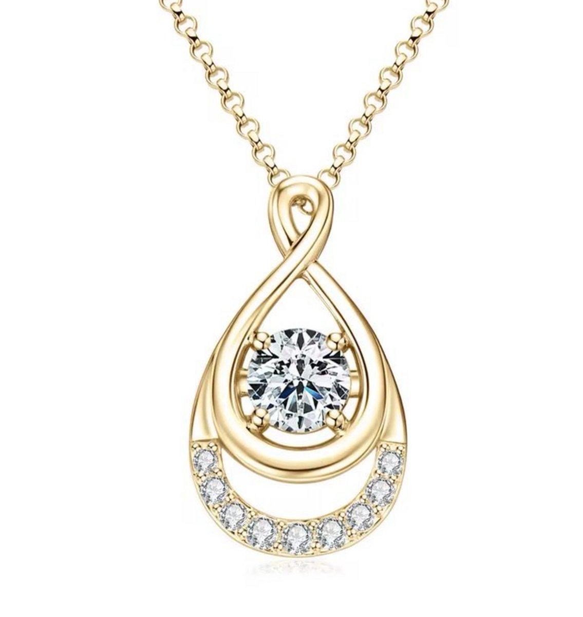 Selevie Ketting Goud met 1.ct Moissanite rond - Waterdruppel / Infinity model bezet met extra moissanite
