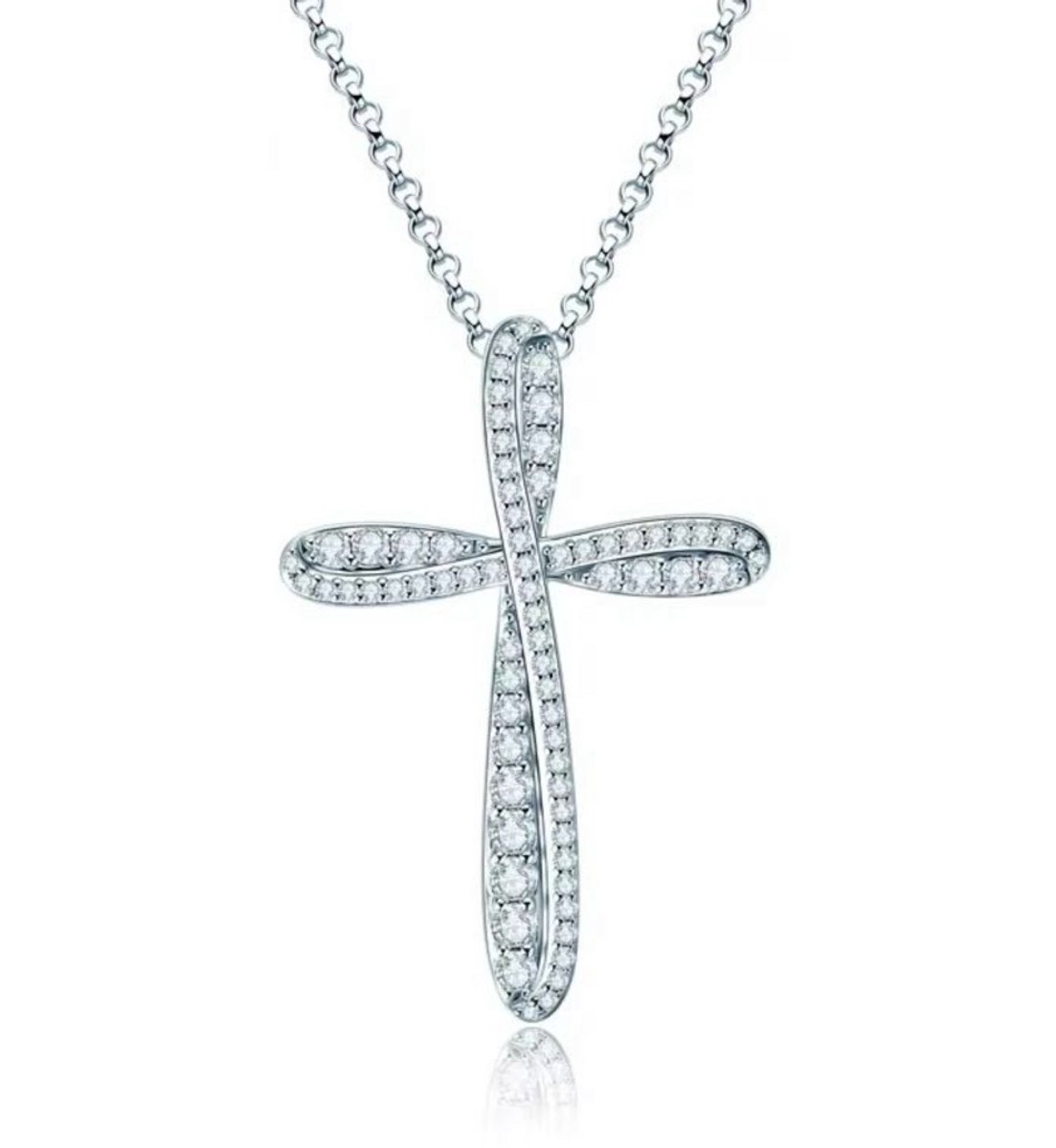 Selevie Ketting Kruis wit goud Twist model volledig bezet Moissanite 0.8ct VVS - volledig bezet - Silver Cross Twist Necklace moissanite 0.8.ct VVS