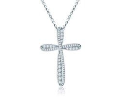 Selevie Ketting Kruis wit goud Twist model volledig bezet Moissanite 0.8ct VVS - volledig bezet - Silver Cross Twist Necklace moissanite 0.8.ct VVS