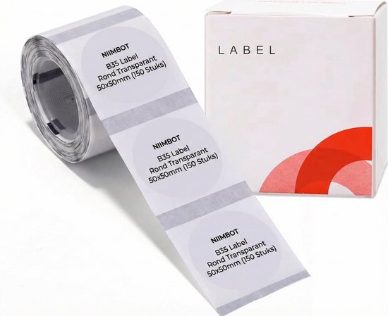 Een rol Niimbot B3S labels, rond transparant, 50x50mm, 150 stuks.