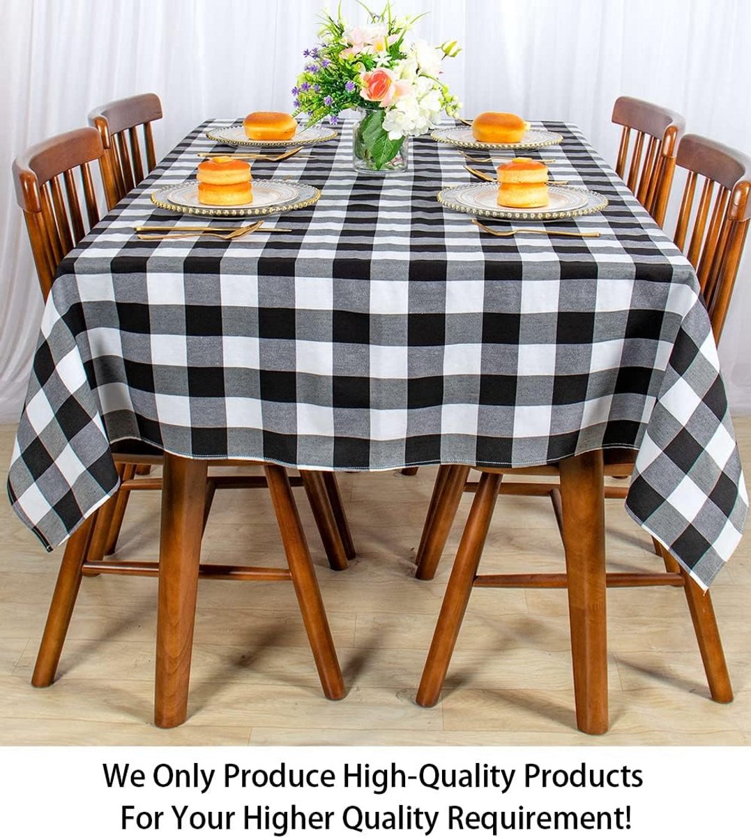 Rechthoekig Tafelkleed Zwart Wit Geruit Katoen - Gingham & Buffalo Check - Wasbaar