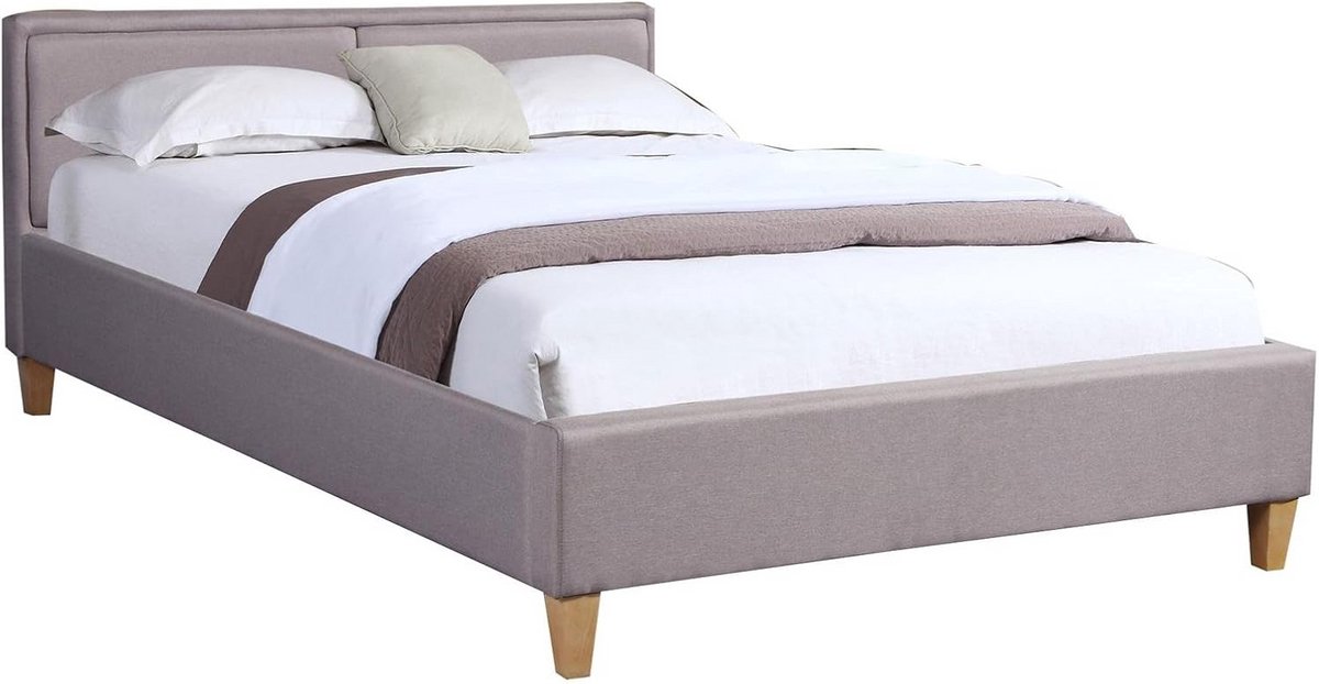 Tweepersoonsbed 140x200 cm Gestoffeerd Rechthoekig Designbed met Lattenbodem Grijs