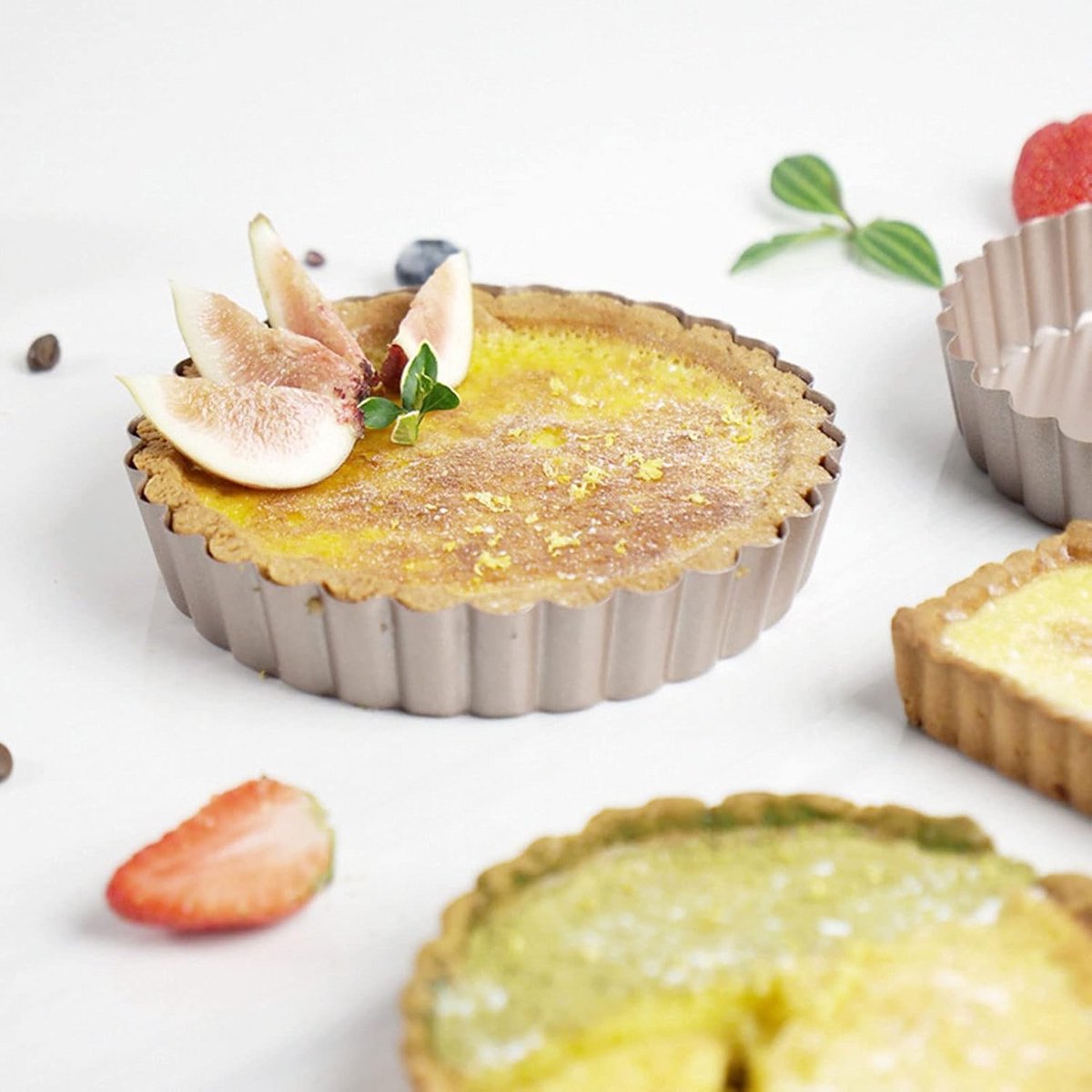 Set van 4 Bakvormen Rond 14 cm met Losse Bodem voor Taart, Quiche en Cheesecake