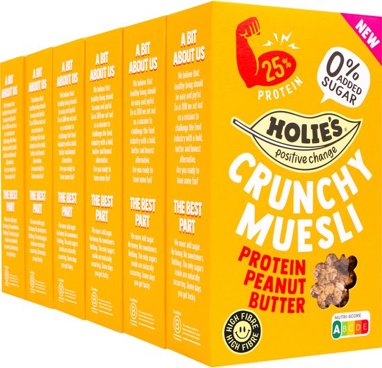 Holie's Crunchy Protein Peanut Butter 6x 400gr - ontbijtgranen - suikervrij - gezond - vegan