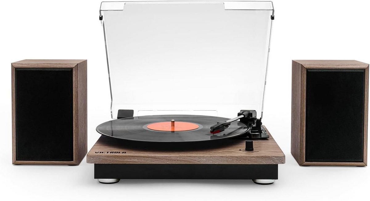 Bluetooth platenspeler met ingebouwde luidsprekers en vintage uitstraling