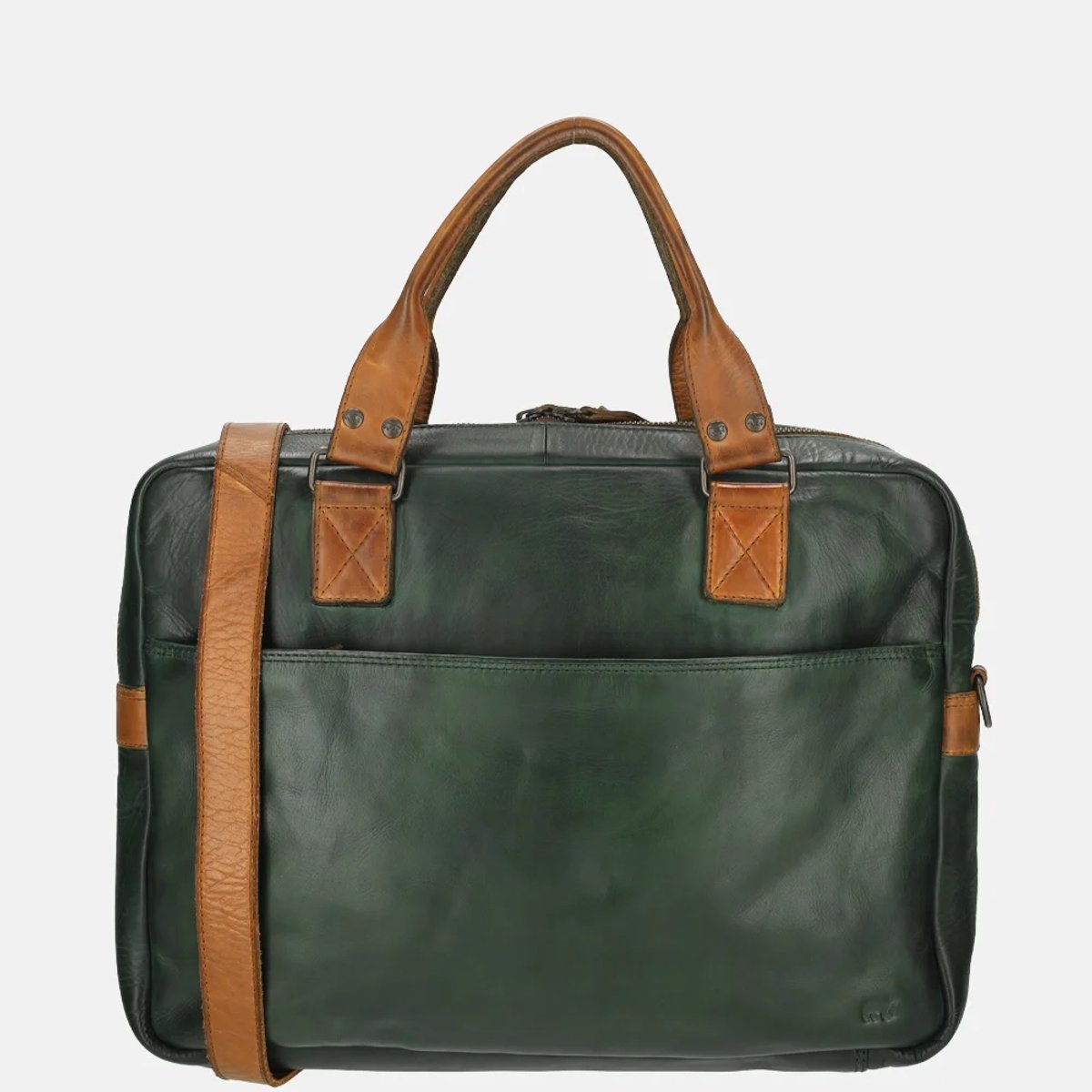 Bear Design Leandro Leren Laptoptas - 15 inch - Groen / Cognac