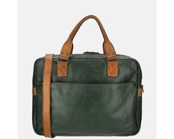 Bear Design Leandro Sac à dos pour ordinateur portable en cuir - 15 pouces - Vert / Cognac
