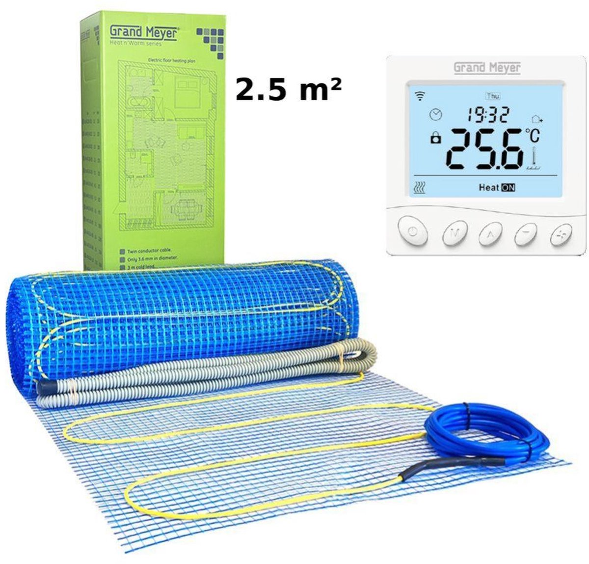 Elektrische vloerverwarmingsset 2,5 m², 170 W/m² + W350 Thermostaat, Grand Meyer