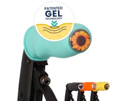 MyRollerSleeve opschuifbare ergonomische / anatomische handvatten voor rollator of rolstoel. Voorkomt pijnlijke handen met gelkussen. Personaliseerbaar: pimp rollator. Turquoise 21x6,5x9cm