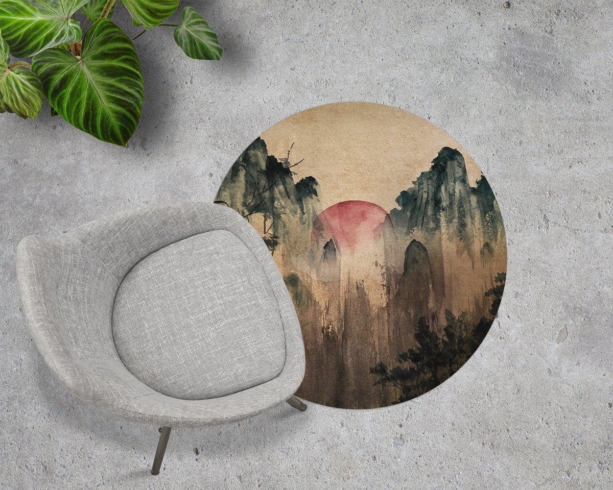 Coloray Vloerbeschermer - Zonsondergangbos Stoel Mat - 100x100 cm - Veelkleurig Vloerbeschermer Groot - Vloerbeschermer Bureaustoel Tapijt - Mótif Vloerbeschermer - Ronde Mat - Landschappen Thema
