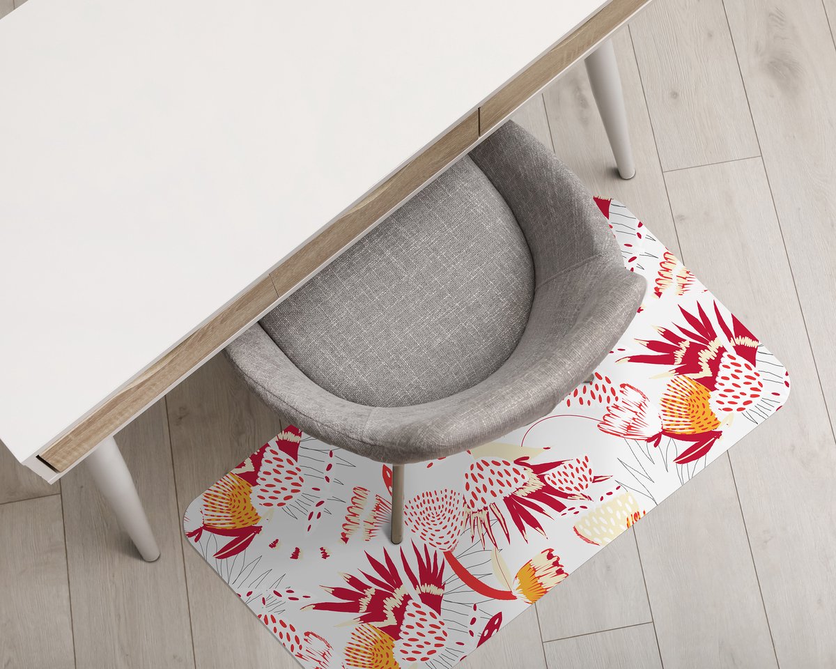 Coloray Vloerbeschermer - Patroon met rode bloemen Vloerbeschermer Tapijt - 140x100 cm - Rood Vloerbeschermer Harde Vloer - Motif Vloerbeschermer - Mótif Vloerbeschermer - Rechthoekige Mat - Etnische Thema Rood - Patroon met rode bloemen