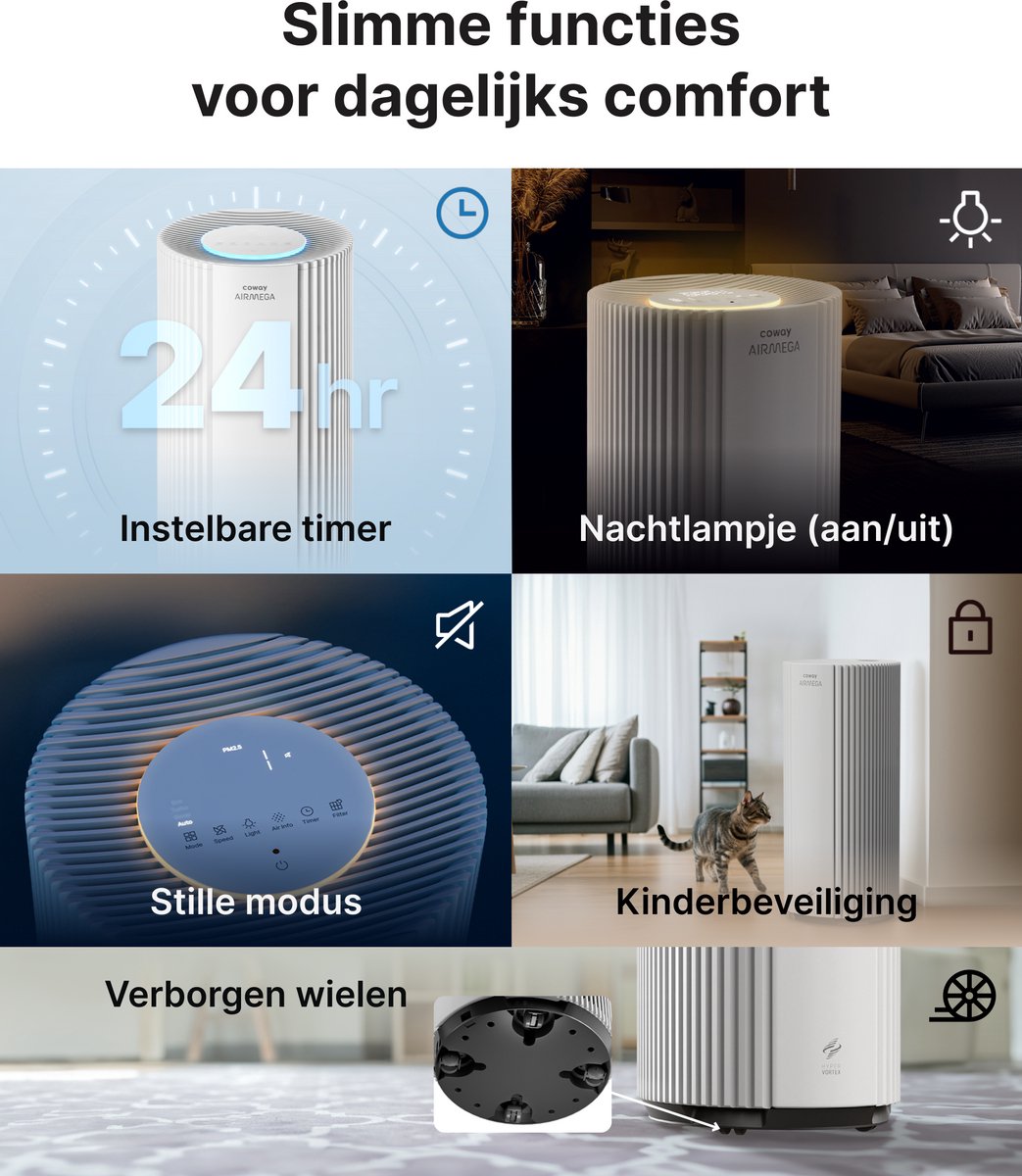 Coway Luchtreiniger – AIRMEGA 450 – met HEPA filter – Air Purifier – CADR 734 m³/u – voor grote ruimtes (tot 153 m²) – AQI-display (PM1/PM2.5/PM10) – energiebesparende modus – Wit — afbeelding 3