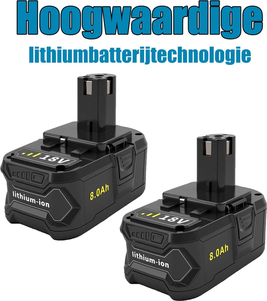 18V 8.0Ah draadloze gereedschapsbatterij Lithium-Ion tweelingpakket - 2 x 8,0Ah batterijen, universeel compatibel met elektrisch gereedschap en tuinmachines