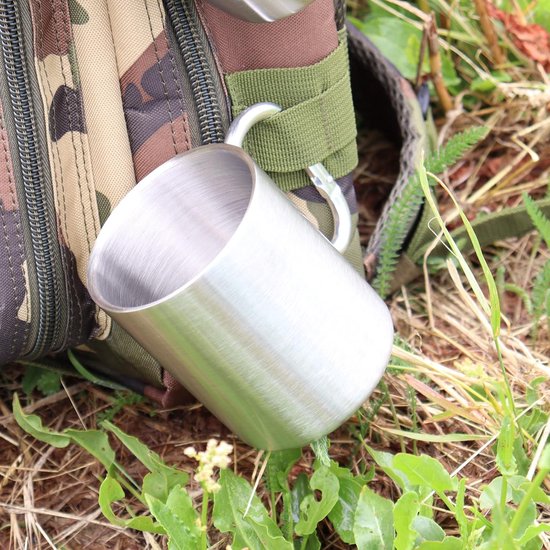 Mok met karabijnhaak - Dubbelwandige Mok - RVS - 300 ml - Drinkbeker - voor Kamperen & Backpacken - Camping Beker - Zilver — afbeelding 4